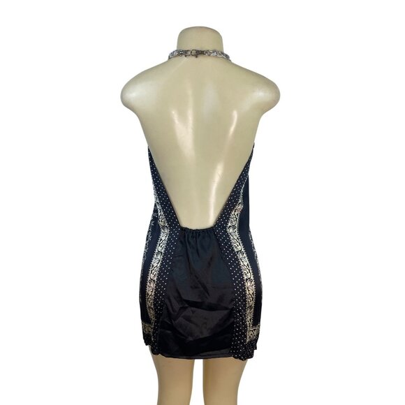 Forever Halter Neck Black & Gold Blouse With Chain Detail Paisley Size M - New - Picture 6 of 12